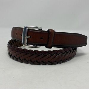 Brighton Belt Mens 42 Brown Leather Braided‎ Silver Buckle 90s Preppy Heritage